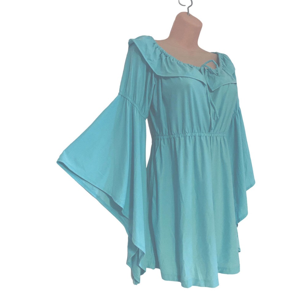 Midnight Velvet Tunic Pool Blue Bell Sleeve Peplum Office Casual Party Guest Top - Picture 2 of 11